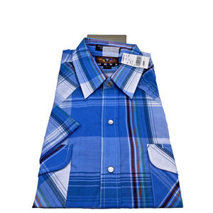 Vintage Painted Mesa Shirt Pearl Snap 15 1/2 / M Western Cowboy Blue Plaid NEW